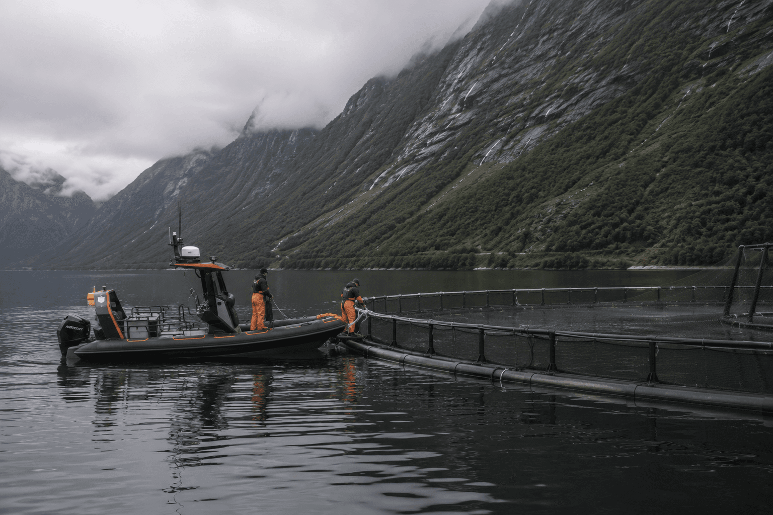 Cross Water platform at a fish farm