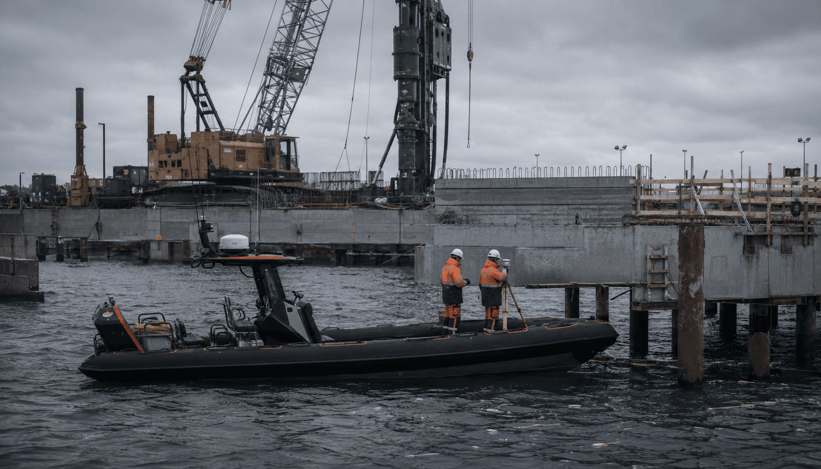 Cross Water platform on marine construction support